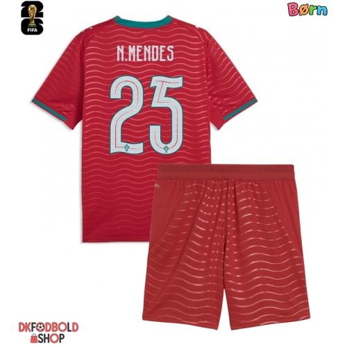 Portugal Nuno Mendes #25 Hjemmebanesæt Børn VM 2026 Kort ærmer (+ korte bukser)